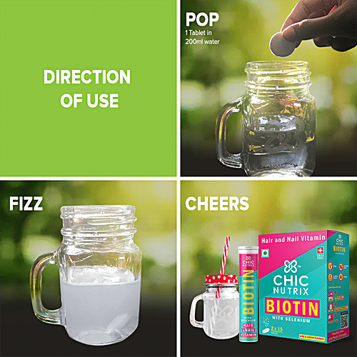 Chicnutrix Biotin With Selenium Effervescent Tablets - Hair & Nail Vitamin, Lime & Lemon, 30 pcs  