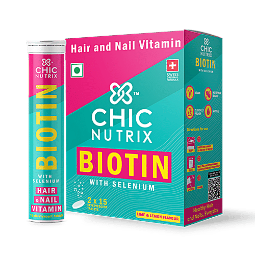 Chicnutrix Biotin With Selenium Effervescent Tablets - Hair & Nail Vitamin, Lime & Lemon, 30 pcs  