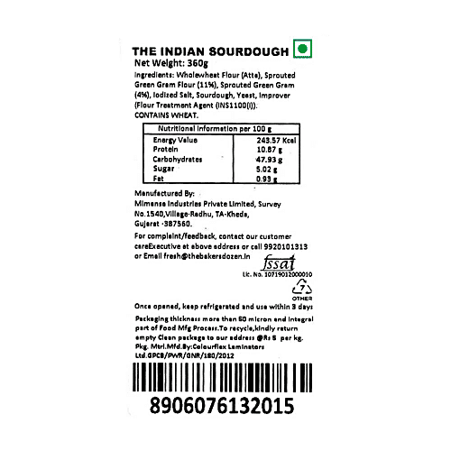 The Baker's Dozen The Indian Sourdough, 360 g  No Preservatives, No Maida