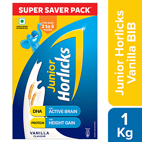 Junior Horlicks Junior Horlicks Nutrition Drink - Vanilla Flavour, 2 To 6 Y, 1 kg Nutrition For Toddlers & Young Kids for Supporting Growth