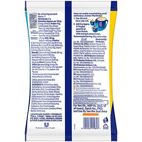 Junior Horlicks Nutrition Drink Mix 2 to 6 Years, 400 g Pouch Support Physical Growth Development