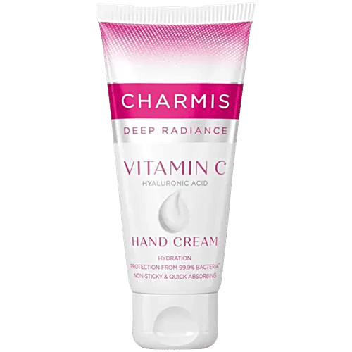 Charmis Deep Radiance Vitamin C & Hyaluronic Acid Hand Cream, 50 g  Hydration, Protection From 99.9% Bacteria
