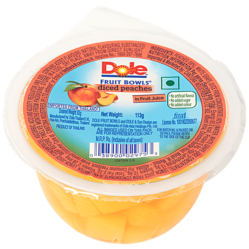 Dole Fruit Bowls - Diced Peaches In Fruit Juice, No Added Sugar, Artificial Colour & Flavour, 113 g No Artificial Flavour, No Added Sugar & Colour