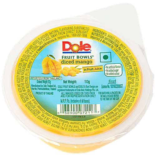 Dole Fruit Bowls - Diced Mango In Fruit Juice, No Added Sugar, Artificial Colour & Flovour, 113 g  No Artificial Flavour, No Added Sugar & Colour