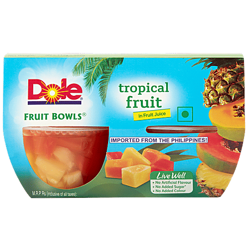 Dole Tropical Fruit Bowls - Papaya, Pear & Pineapple In Fruit Juice, No Added Sugar, 113 g  No Artificial Flavour, No Added Sugar & Colour