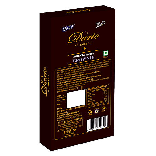 MICKS Dario Gourmet Milk Chocolate Bar - Brownie, 110 g