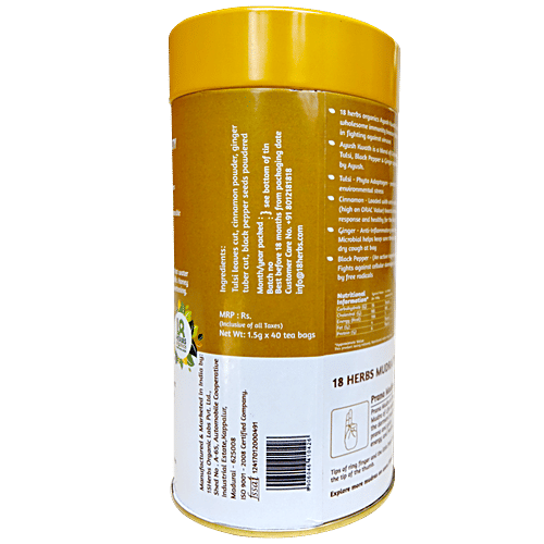 18 Herbs Organics Ayush Kwath Tea, 60 g (40 Bags x 1.5 g each) Caffeine Free, Rich Source of Antioxidants