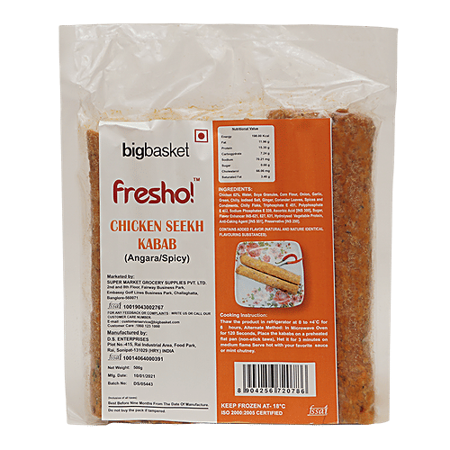 Fresho Chicken Seekh Kabab - Angara/Spicy, 500 g  