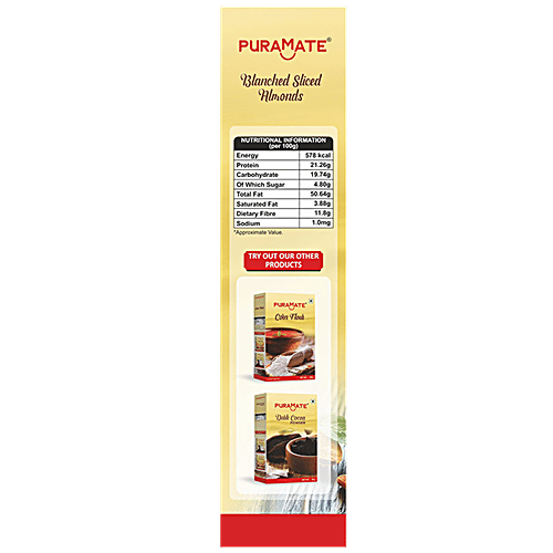 Puramate Blanched Sliced Almonds, 50 g  