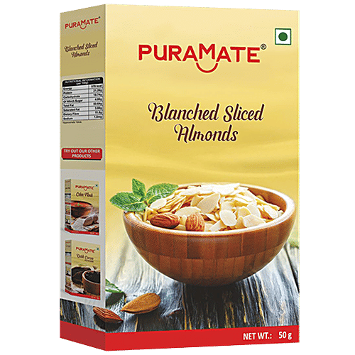 Puramate Blanched Sliced Almonds, 50 g  