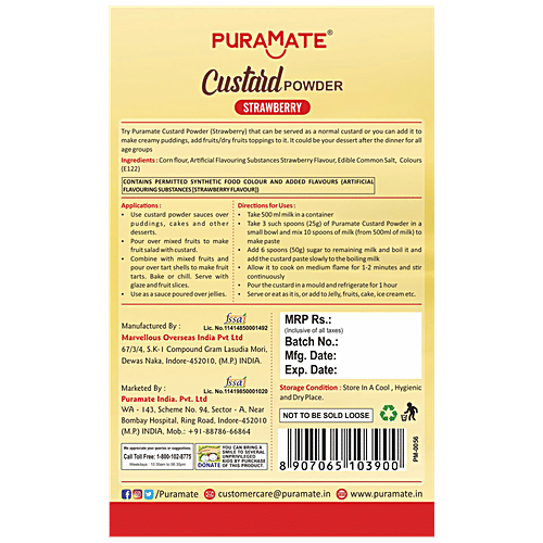 Puramate Custard Powder - Strawberry, 100 g  