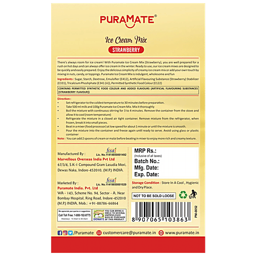 Puramate Icecream Mix - Strawberry, 100 g  