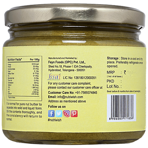 Nutriwish Peanut With Whey Protein & Moringa Butter, 250 g No Added Sugar, Oil & Salt