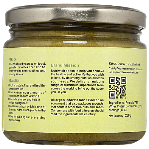 Nutriwish Peanut With Whey Protein & Moringa Butter, 250 g No Added Sugar, Oil & Salt