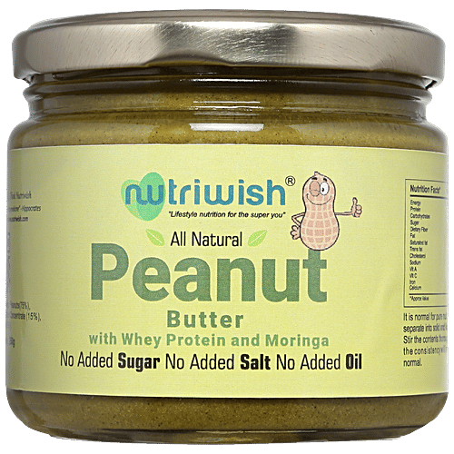 Nutriwish Peanut With Whey Protein & Moringa Butter, 250 g No Added Sugar, Oil & Salt
