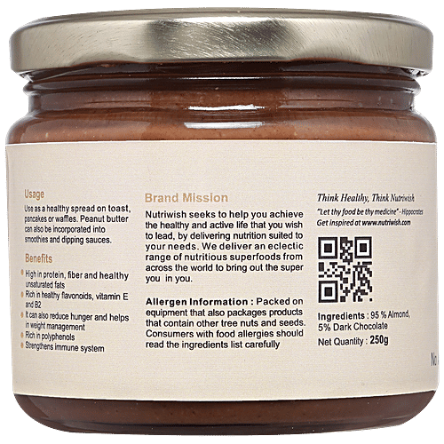 NUTRIWISH Almond Butter With Dark Chocolate, 250 g  
