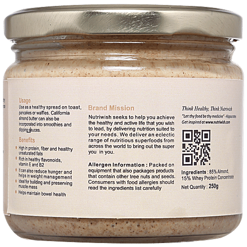 NUTRIWISH Almond Butter With Whey Protein, 250 g  