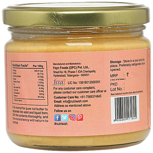 NUTRIWISH Peanut Butter With Whey Protein, 250 g  