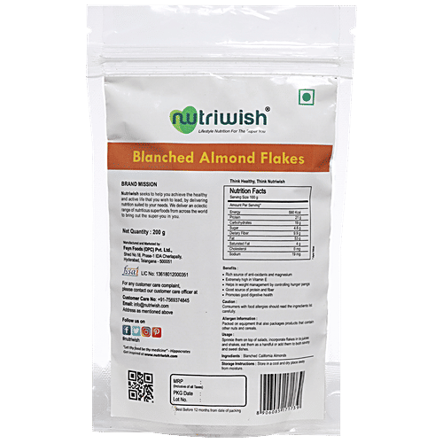 NUTRIWISH Blanched Almond Flakes, 200 g  