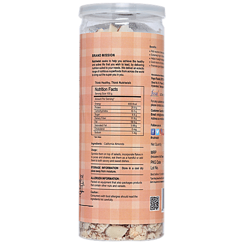 NUTRIWISH Unblanched Almond Flakes, 125 g  
