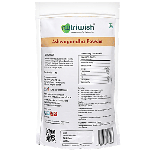 NUTRIWISH Ashwagandha Powder, 1 kg  