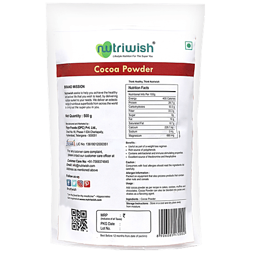 NUTRIWISH Cocoa Powder, 500 g  