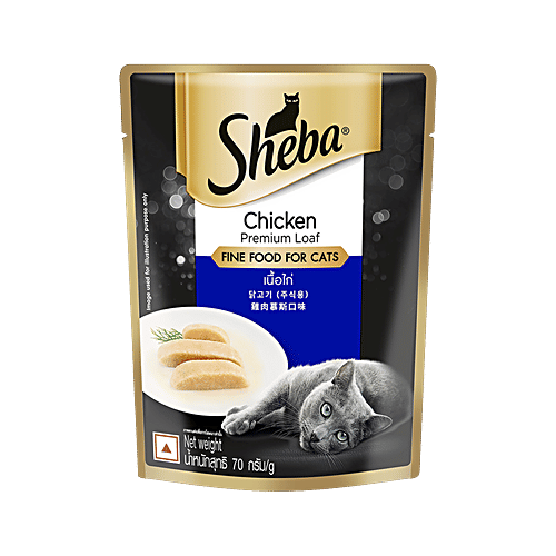 Sheba Fine Premium Adult 1+ Years Wet Cat Food - Chicken Premium Loaf, 70 g High-Moisture Wet Cat Food, Premium Cat Food, Real Chicken Recipe
