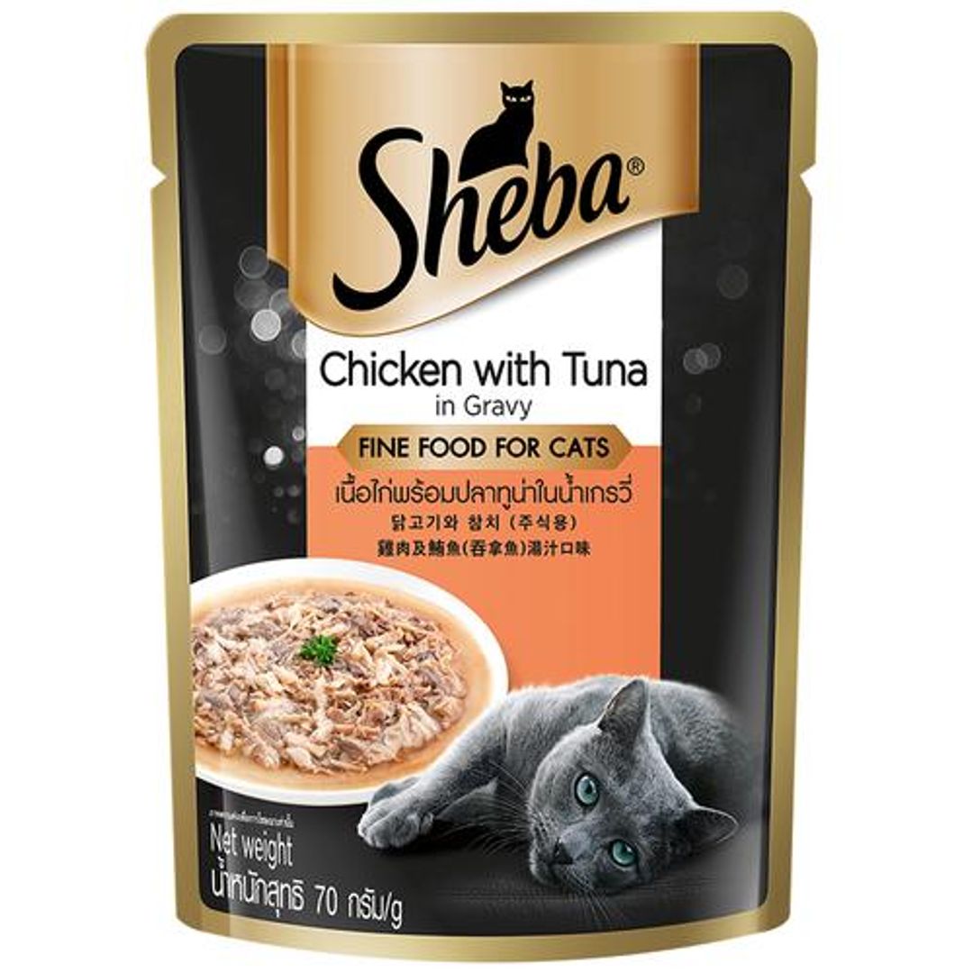 SHEBA Rich Premium Adult Fine Wet Cat Food, Chicken With Tuna In Gravy - 1+ Year, 70 g 