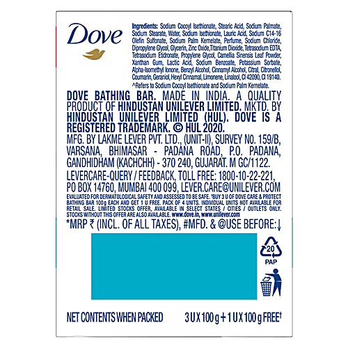 Dove Care & Protect Moisturising Cream Beauty Bathing Bar, 100 g (Buy 3 & Get 1 Free) 