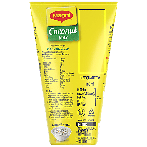 Maggi Coconut Milk, 180 ml Tetra Pak Adds Creaminess & Flavour To Gravies