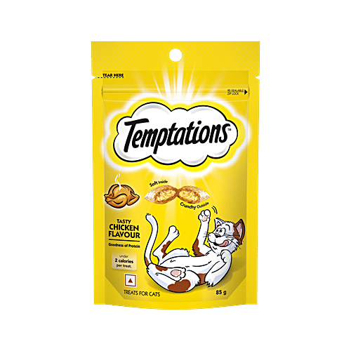 Temptations Crunchy Cat Treats - Tasty Chicken Flavour, 85 g  Goodness of Protein, Vitamins & Minerals