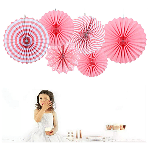 Hankley Paper Fan - For Decoration, Assorted Colour, 6 pcs  Decorative Items, For Birthday, Anniversary Party