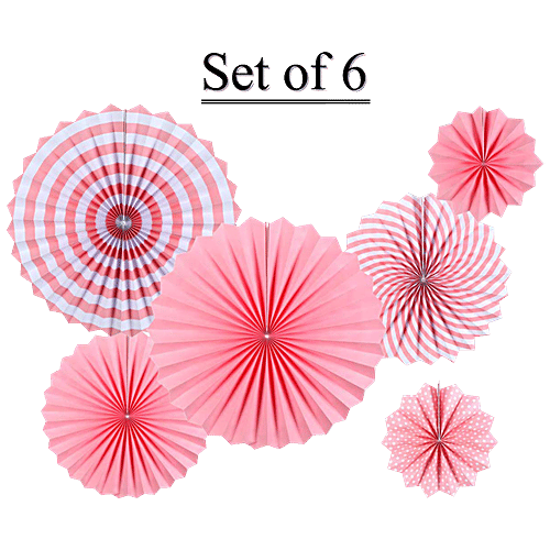 Hankley Paper Fan - For Decoration, Assorted Colour, 6 pcs  Decorative Items, For Birthday, Anniversary Party