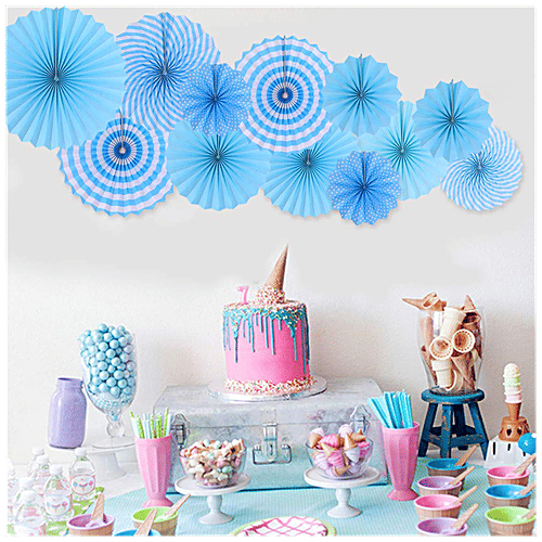 Hankley Paper Fan - For Decoration, Assorted Colour, 6 pcs  Decorative Items, For Birthday, Anniversary Party