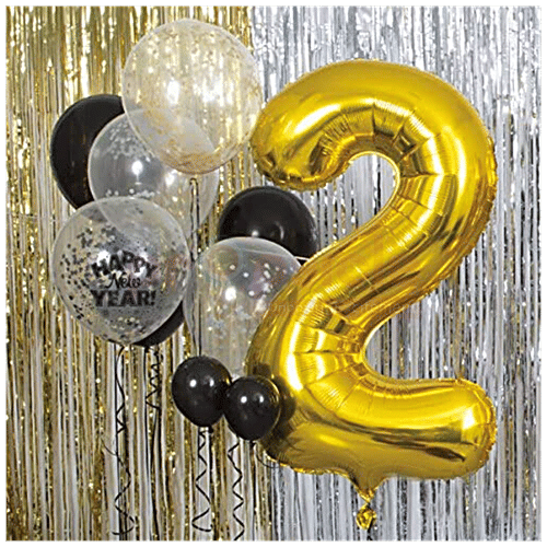 Hankley Hanging Foil Balloon - No. 2, For Birthday, Anniversary, Golden, 2 pcs  Decorative Items