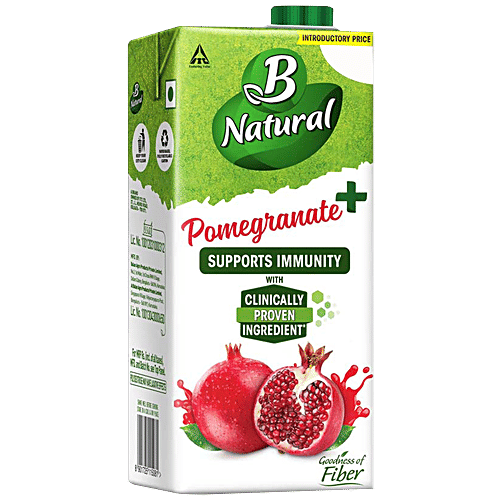 B Natural Pomegranate+ Juice With Green Coffee Extract - Rich in Vitamin C, Fibre, Indian Fruit & 0% Concentrate, 1 L Goodness of Fiber