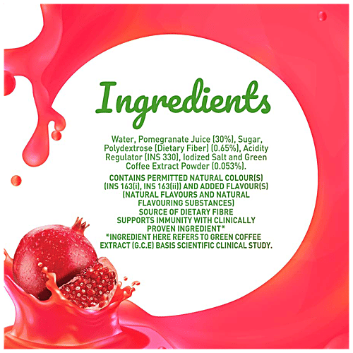 B Natural Pomegranate+ Juice With Green Coffee Extract - Rich in Vitamin C, Fibre, Indian Fruit & 0% Concentrate, 1 L Goodness of Fiber