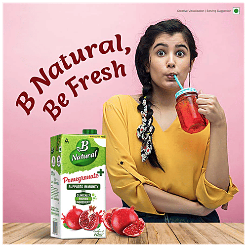 B Natural Pomegranate+ Juice With Green Coffee Extract - Rich in Vitamin C, Fibre, Indian Fruit & 0% Concentrate, 1 L Goodness of Fiber