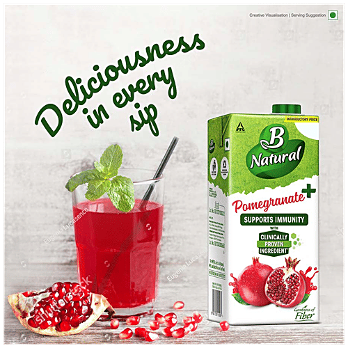 B Natural Pomegranate+ Juice With Green Coffee Extract - Rich in Vitamin C, Fibre, Indian Fruit & 0% Concentrate, 1 L Goodness of Fiber