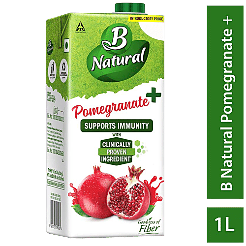 B Natural Pomegranate+ Juice With Green Coffee Extract - Rich in Vitamin C, Fibre, Indian Fruit & 0% Concentrate, 1 L Goodness of Fiber
