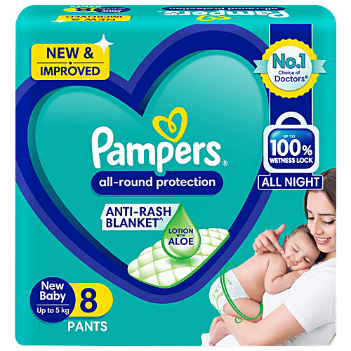 Pampers BABY DRY PANTS - NEW BABY UPTO 5 KG, LOTION WITH ALOE, 8 pcs