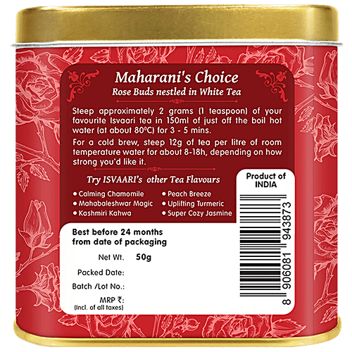 Isvaari Maharani's Choice Rose Buds Nestled White Delight Herbal Tea, 50 g  