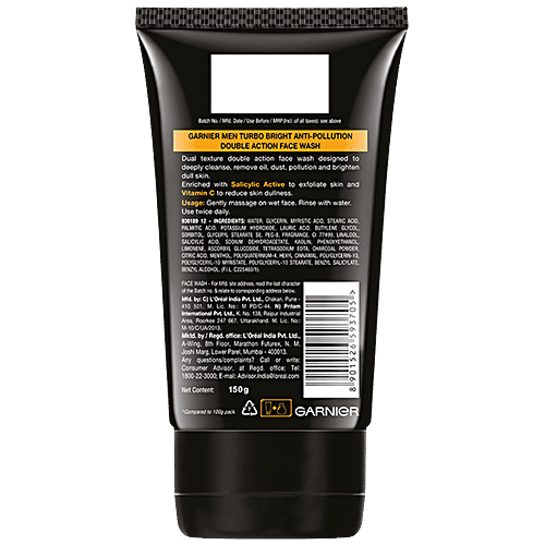 Buy Garnier Men Turbo Bright AntiPollution Double Action Face Wash