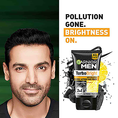Garnier Men Turbo Bright Anti-Pollution Double Action Face Wash, 150 g  