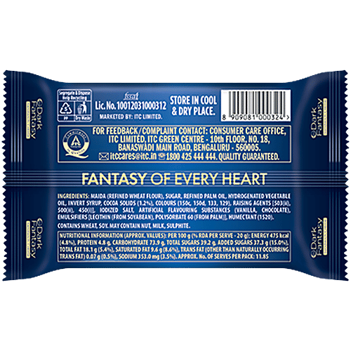 Sunfeast Dark Fantasy Vanilla Flavoured Sandwich Crème Biscuits, 237 g (Pack of 3) Dark Crunchy Biscuit with Smooth Vanilla CrÃ¨me