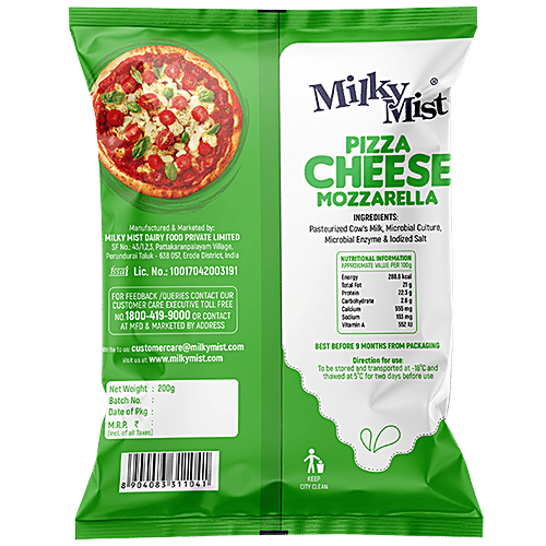 Milky Mist Pizza Cheese Mozzarella - Shredded, 200 g  