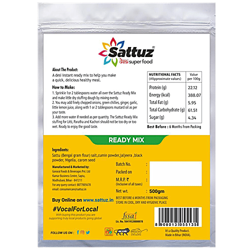 Sattuz Litti-Paratha-Kachori Ready Mix, 500gm Zipper Standup Pouch 