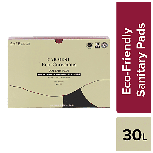 Carmesi Eco-Conscious Sanitary Pads For Rash-Free + Eco-Friendly Periods - Large, 30 pcs  