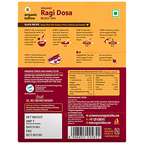 Organic Tattva Organic Ragi Dosa Ready Mix, 200 g  