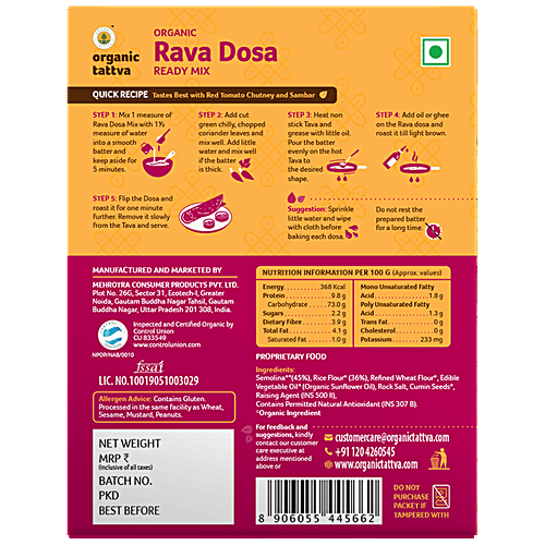 Organic Tattva Organic Rava Dosa Ready Mix, 200 g  